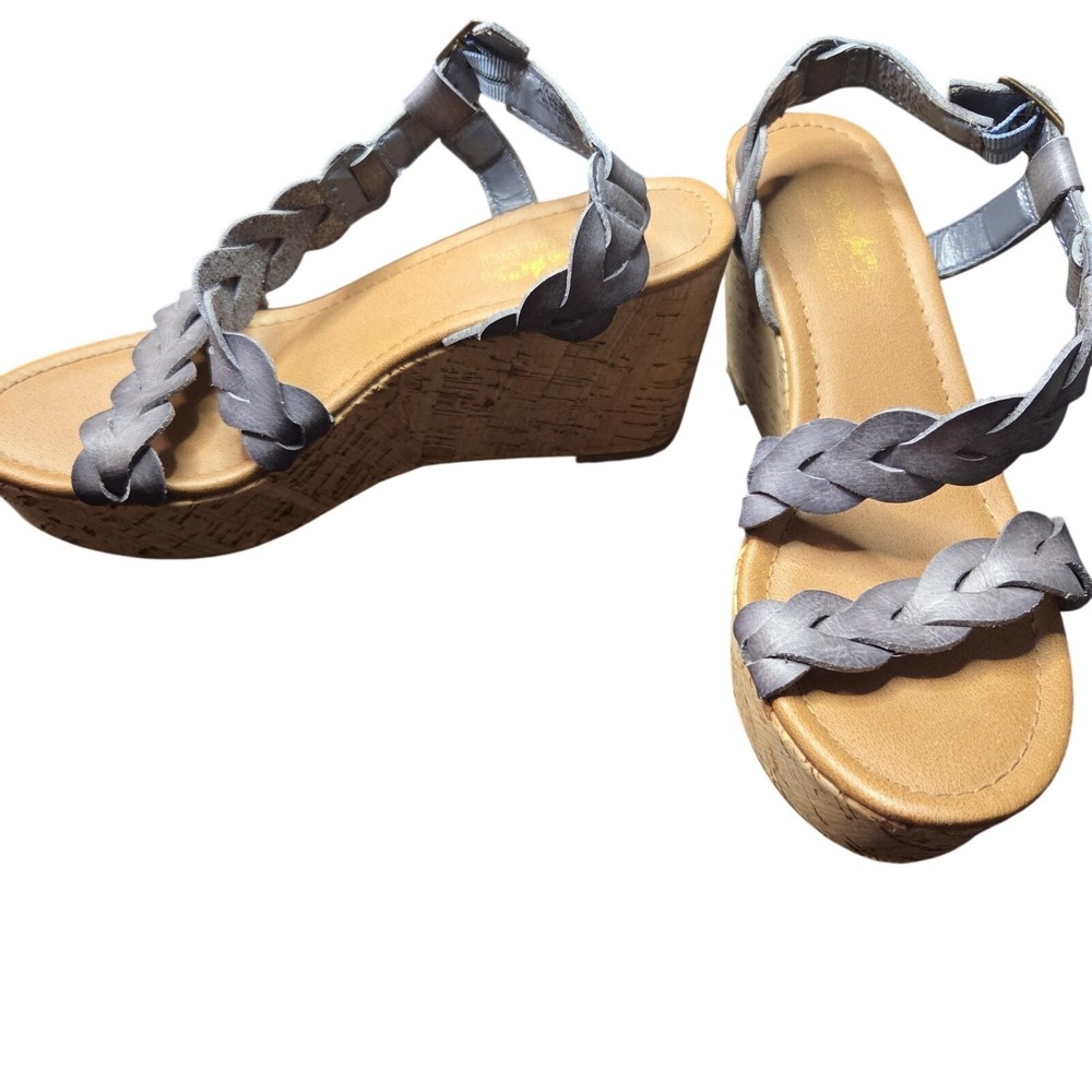Coach and Four Womens Grey Braided Leather Wedge Sandals Size 7M Summer Vacation